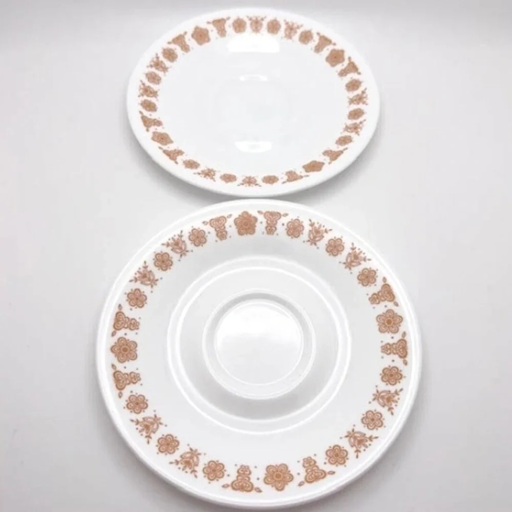 Corelle Livingware Butterfly Gold Saucers Set/2 Vintage‎ Corning Vitrelle Glass